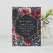 Burgundy Gilded Bloom Wedding Kaart (Staand voorkant)
