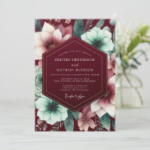 Burgundy Gilded Bloom Wedding Kaart (Staand voorkant)