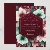 Burgundy Gilded Bloom Wedding Kaart (Voorkant / Achterkant)