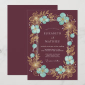 Burgundy Gilded Blossom Romantic Wedding Kaart (Voorkant / Achterkant)