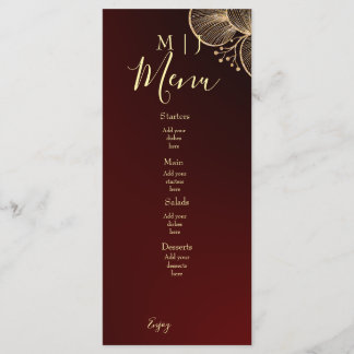 Burgundy & Gilded Floral Elegant Wedding Menu
