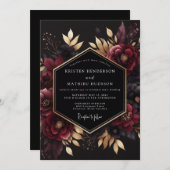 Burgundy Gilded Noir Wedding Kaart (Voorkant / Achterkant)