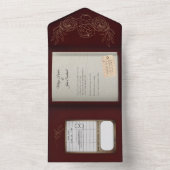 Burgundy Gilded Rozen Book Wedding Invitation All In One Uitnodiging (Binnen)