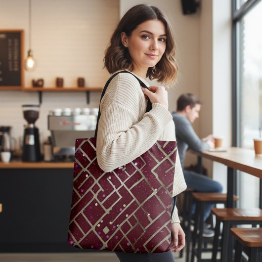 Burgundy Glam Geometric Tote Bag