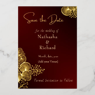 Burgundy & Glided Floral Elegant Wedding Folie Uitnodiging