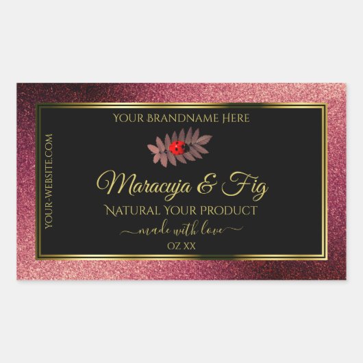 Burgundy Glitter Black Product Labels Cute Ladybug (Voorkant)