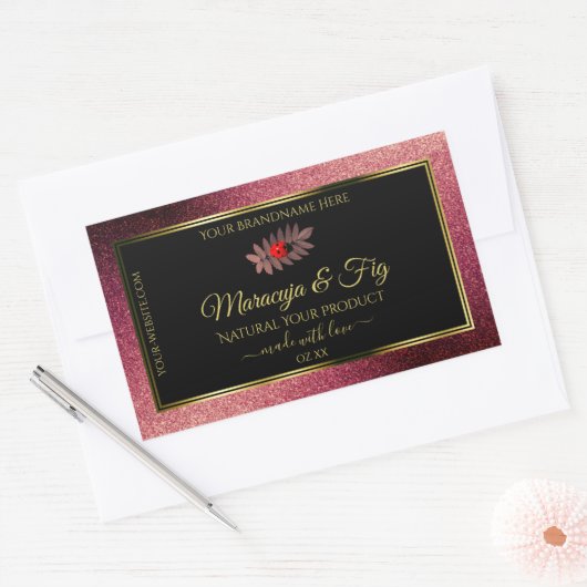 Burgundy Glitter Black Product Labels Cute Ladybug (Envelop)