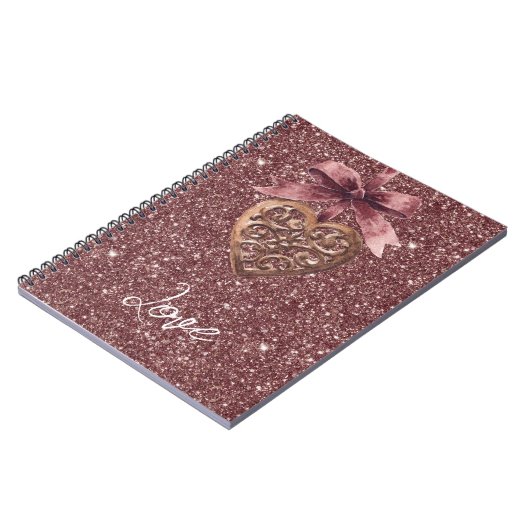 Burgundy Glitter Bow Heart Notitieboek (Linkerzijde)