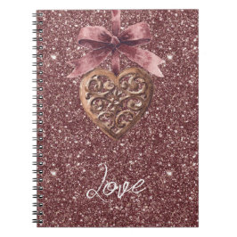 Burgundy Glitter Bow Heart Notitieboek