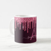 Burgundy glitter druist monogram script koffiemok (Voorkant links)