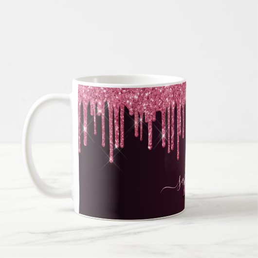 Burgundy glitter druist monogram script koffiemok (Links)