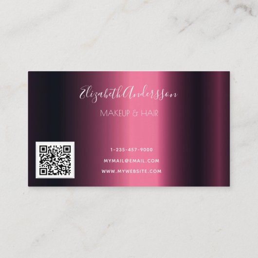 Burgundy glitter druppelt metaal QR colde script Visitekaartje (Achterkant)