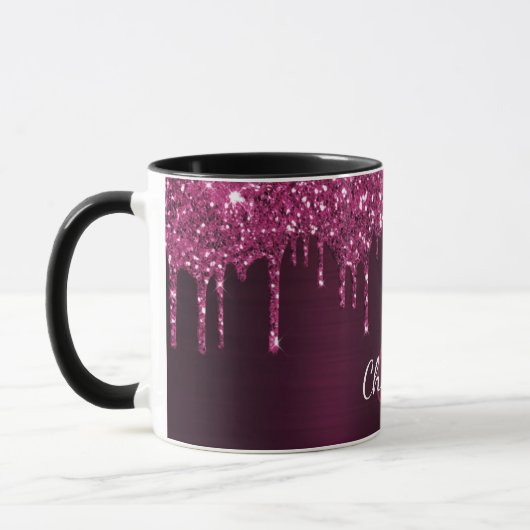Burgundy glitter druppelt monogram initialen mok (Links)