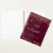 Burgundy glitter dust name script 2023 planner (Display)