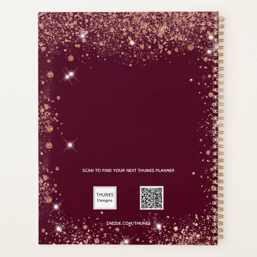 Burgundy glitter dust name script 2023 planner (Achterkant)