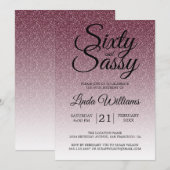 Burgundy Glitter Ombre 60 en Sassy 60th Birthday Kaart (Voorkant / Achterkant)