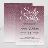Burgundy Glitter Ombre 60 en Sassy 60th Birthday Kaart (Voorkant / Achterkant)