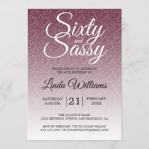 Burgundy Glitter Ombre 60 en Sassy 60th Birthday Kaart