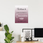 Burgundy Glitter Quinceañera 15th Birthday Welcome Poster (Thuiskantoor)