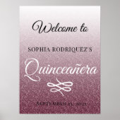 Burgundy Glitter Quinceañera 15th Birthday Welcome Poster (Voorkant)