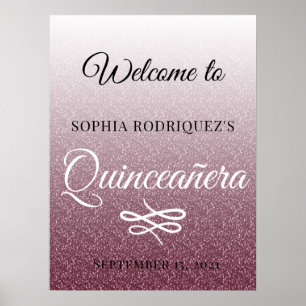 Burgundy Glitter Quinceañera 15th Birthday Welcome Poster