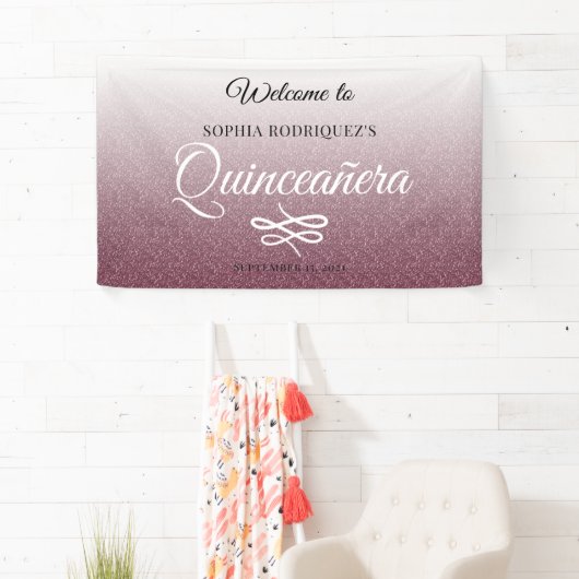 Burgundy Glitter Quinceañera 15th Birthday Welcome Spandoek (Insitu)