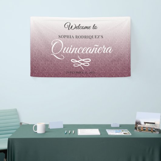 Burgundy Glitter Quinceañera 15th Birthday Welcome Spandoek (Beurs)