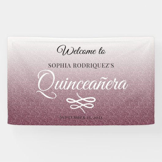 Burgundy Glitter Quinceañera 15th Birthday Welcome Spandoek (Horizontaal)