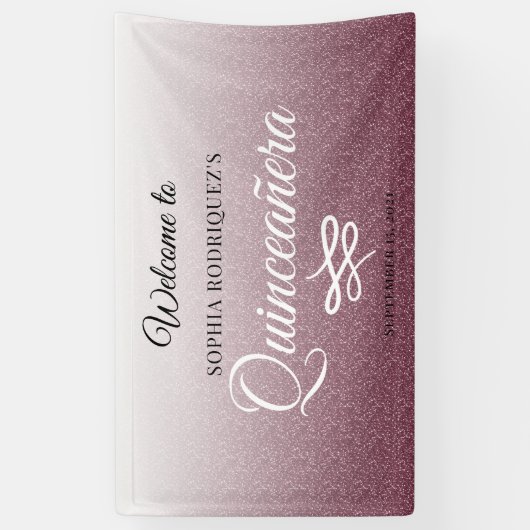 Burgundy Glitter Quinceañera 15th Birthday Welcome Spandoek (Verticaal)