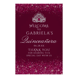 Burgundy Glitter Quinceanera Welkomstteken Perfect Poster