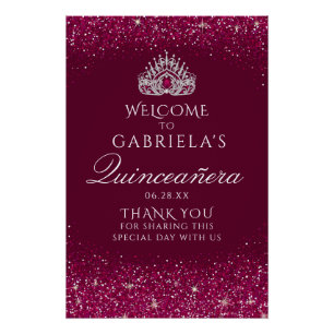 Burgundy Glitter Quinceanera Welkomstteken Perfect Poster