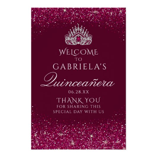 Burgundy Glitter Quinceanera Welkomstteken Perfect Poster