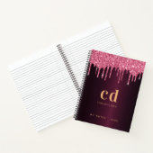 Burgundy glitter roze goudmonogram notitieboek (Binnen)