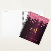 Burgundy glitter roze monogram planner (Display)