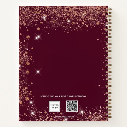 Burgundy glitter stofnaam scriptboek notitieboek (Achterkant)