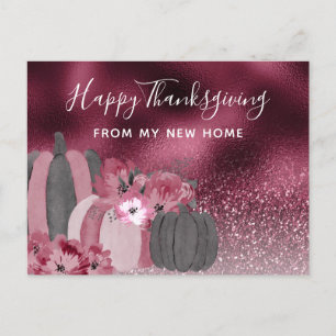 Burgundy Glitter Thanksgiving Holiday Moving Aankondigingskaart