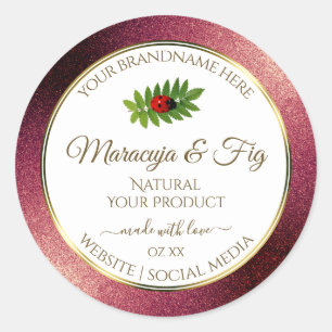 Burgundy Glitter White Product Labels Cute Ladybug