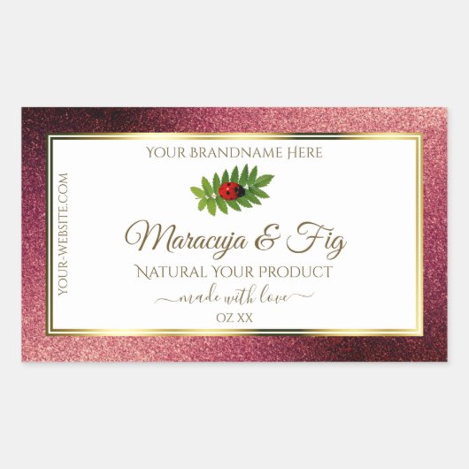 Burgundy Glitter White Product Labels Cute Ladybug (Voorkant)