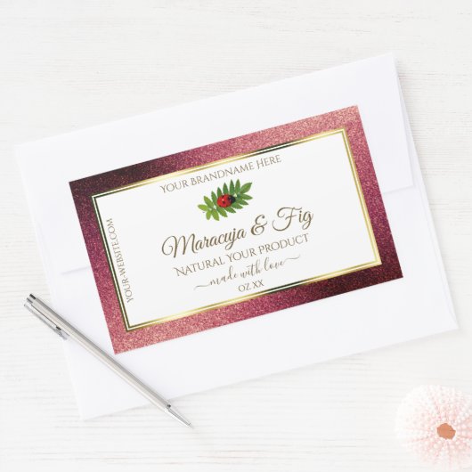 Burgundy Glitter White Product Labels Cute Ladybug (Envelop)