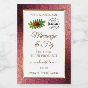 Burgundy Glitter Witte Productlabels Lieveheersbee Voedselcontainer Etiket