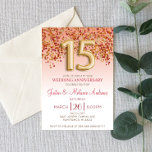 Burgundy Gold 15th Wedding Jubileum Invitation Kaart<br><div class="desc">Dit is een glitter met bruinkoolgoud en de 15e bruiloft Jubileum Partij uitgenodigd. 15</div>