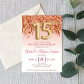 Burgundy Gold 15th Wedding Jubileum Invitation Kaart