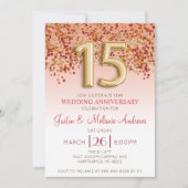 Burgundy Gold 15th Wedding Jubileum Invitation Kaart (Voorkant)