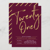 Burgundy & Gold 21ste uitnodiging van de Birthday (Voorkant / Achterkant)