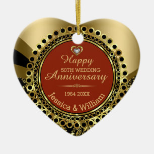 Burgundy & Gold 50th Wedding Jubileum Keramisch Ornament