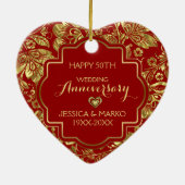 Burgundy & Gold 50th Wedding Jubileum Keramisch Ornament (Achterkant)