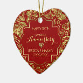 Burgundy & Gold 50th Wedding Jubileum Keramisch Ornament (Links)