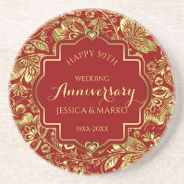 Burgundy & Gold 50th Wedding Jubileum Zandsteen Onderzetter