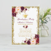 Burgundy Gold Afstudeerder Party - Uitnodiging - F (Staand voorkant)