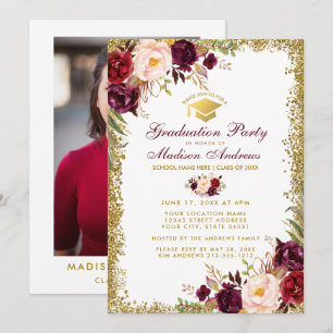 Burgundy Gold Afstudeerder Party - Uitnodiging - F